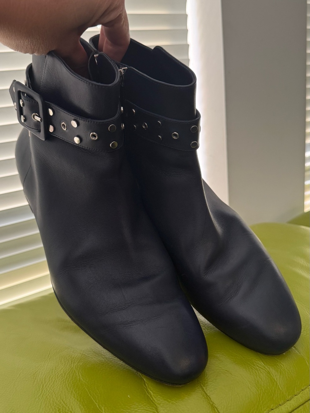 Jimmy Choo Blue Leather Ankle Booties with Studded Straps